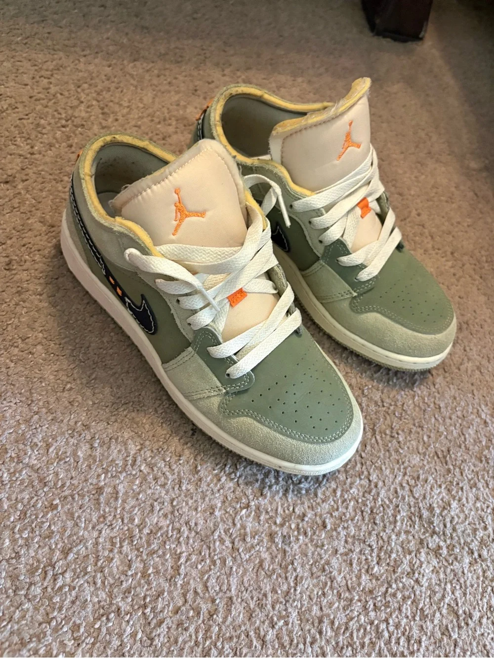 Jordan Kids Sneakers in Light Green with Orange Accents